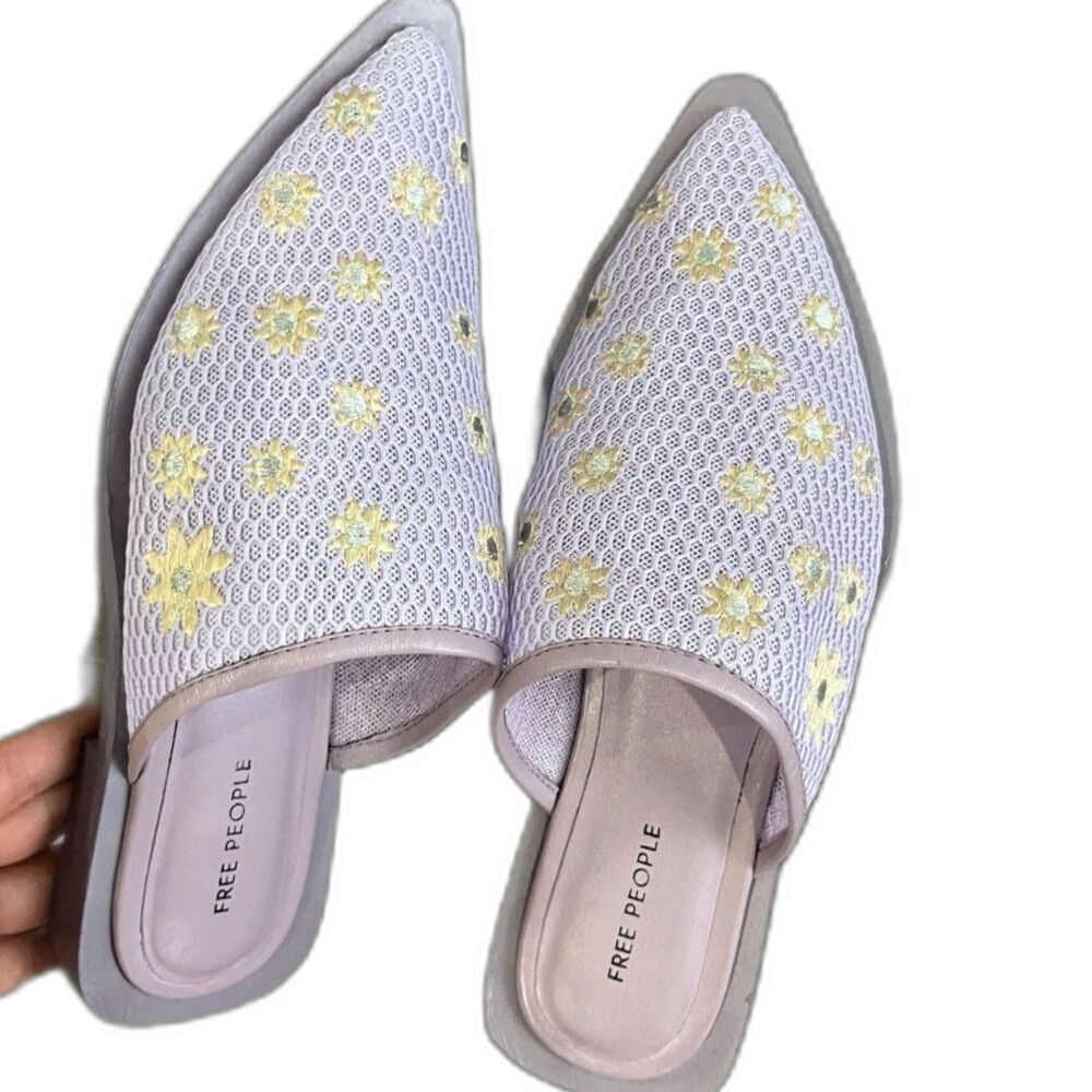Free People Shoes Womens Sz 6 Becky Daisy Mules Embroidered Flowers Flat Mules - Picture 4 of 6